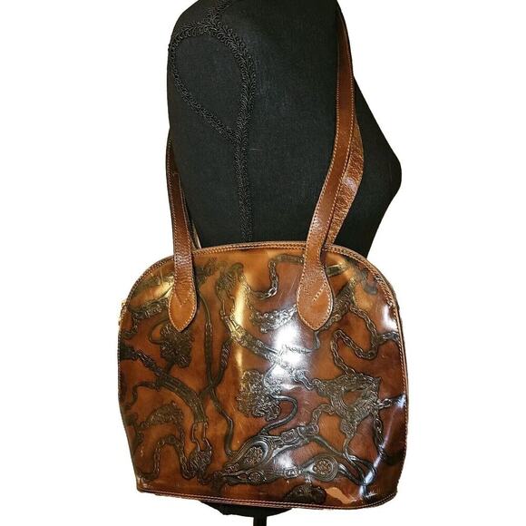 Cristian Brown Leather Equestrian Horse Double Zipper Purse Shoulder Bag Italy - Picture 1 of 10